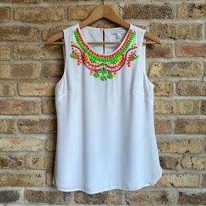 NWOT Banana Republic Silky White Tank w/ Neon Beading
